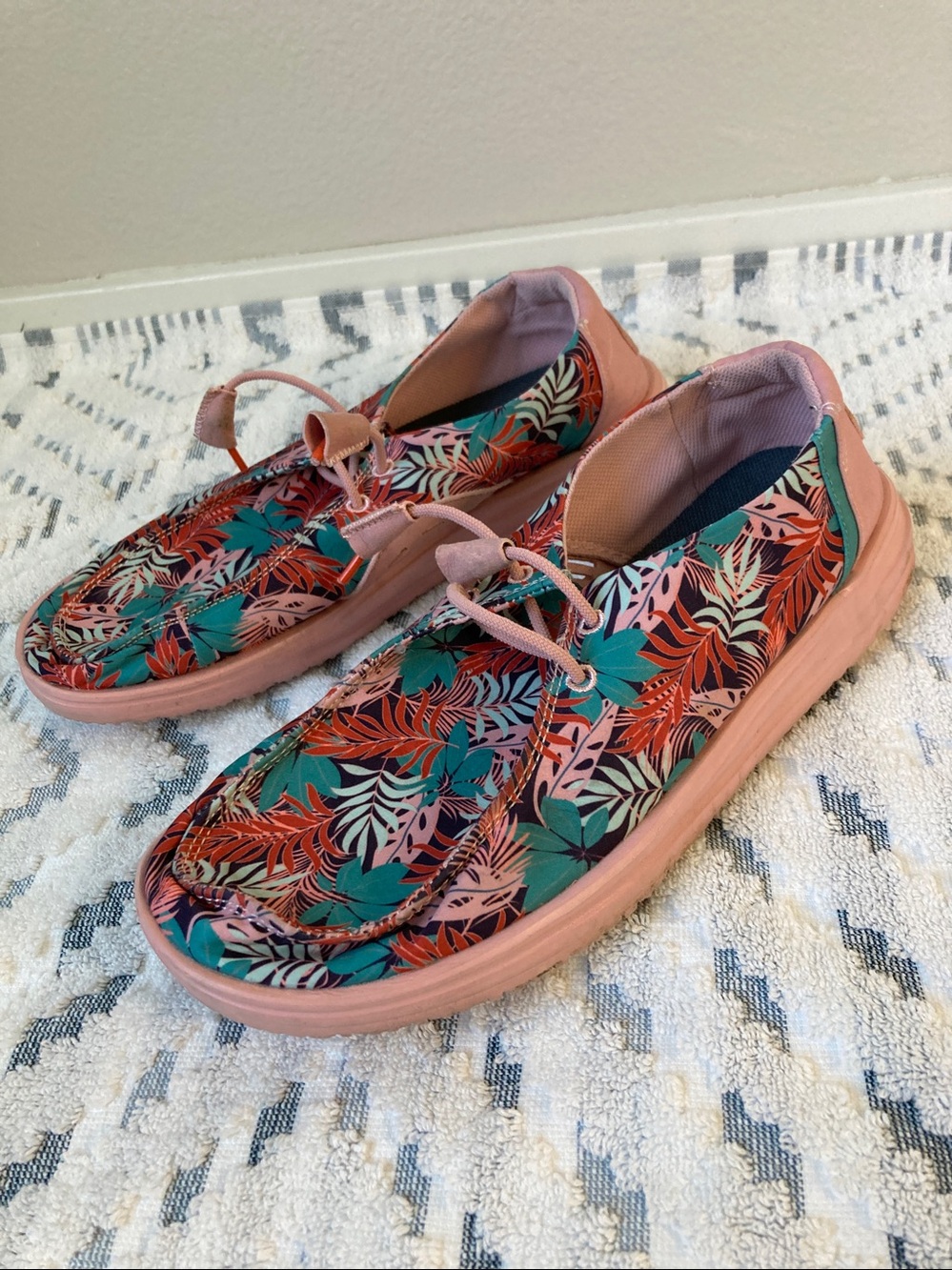 Hey Dude Coral Floral Print Wally Shoes